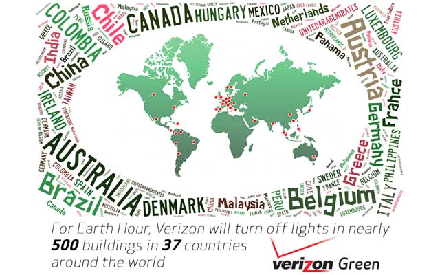 Map of Verizon facilities going dark for Earth Hour 2015
