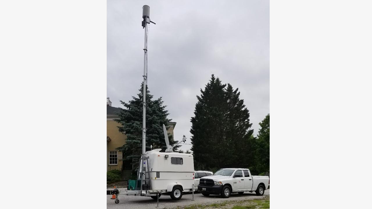 Satellite Picocell on a Trailer (SPOT) deployed in Old Ellicott City following 2018 historic flooding.