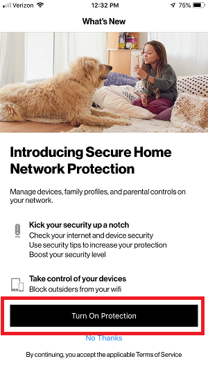 My Fios App - Turn on Home Network Protection