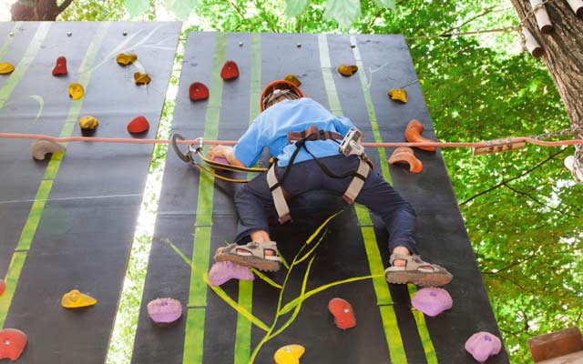 Climbing a wall at summer camp