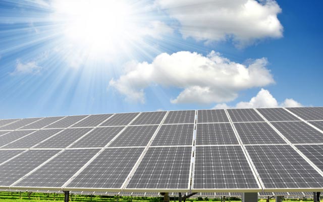 Solar panels with sun