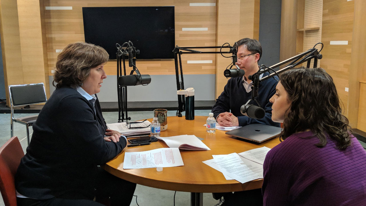 image of Nicki Palmer, Ed Chan and Katie Regner during the podcast recording