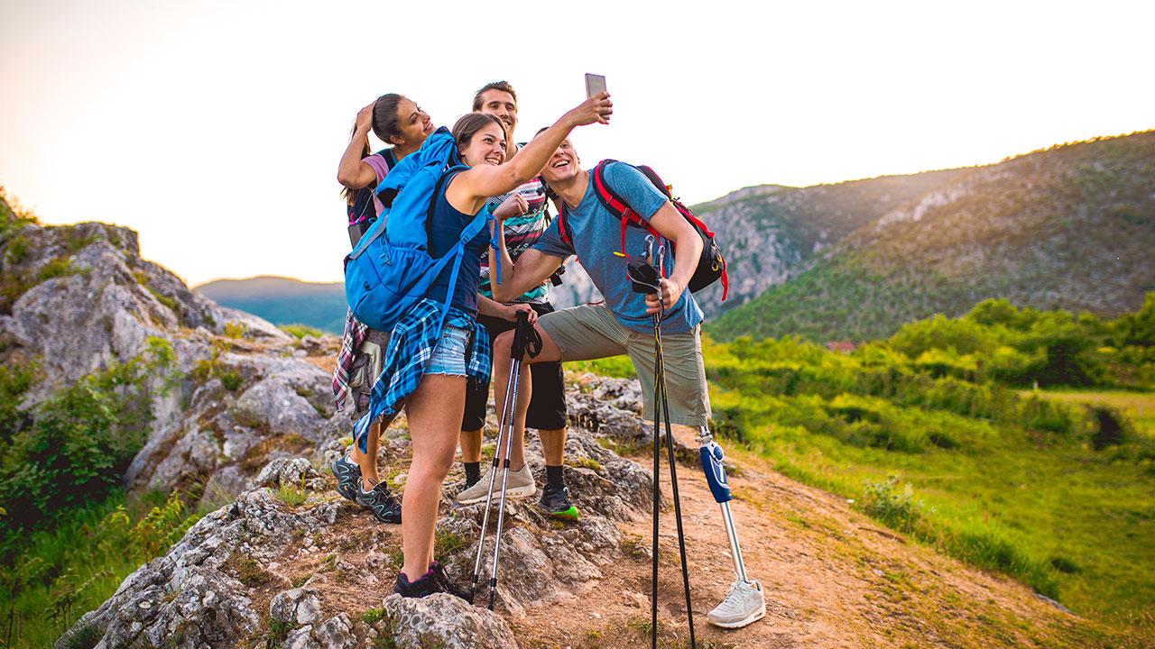 Friends take selfie on a hike