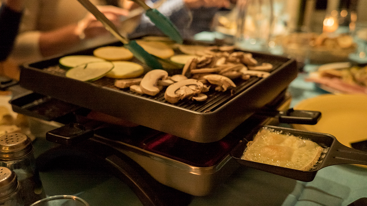 Grill on table with vegetables