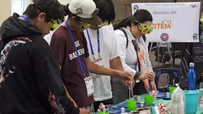 Native American Students Performing STEM Experiment
