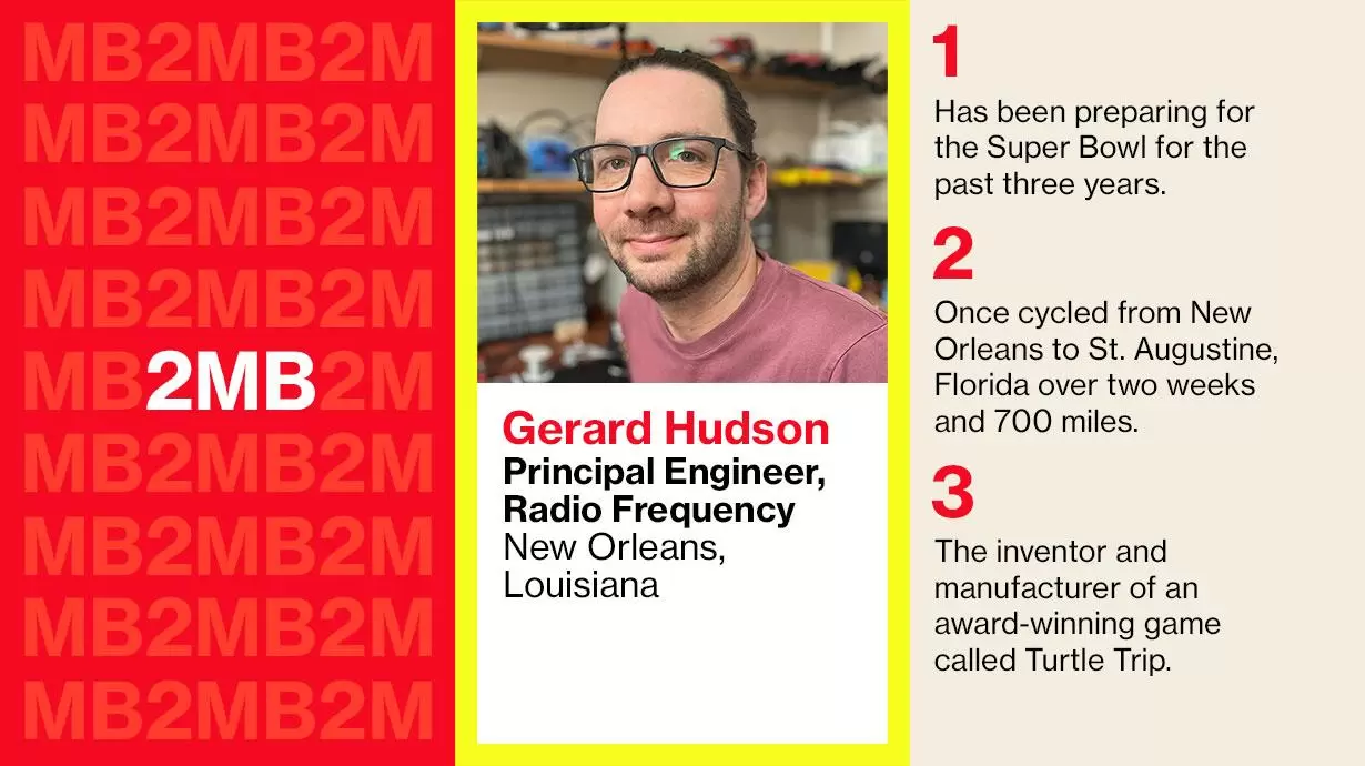 Gerard Hudson Principal Engineer, Radio Frequency New Orleans, Louisiana  1. Has been preparing for the Super Bowl for the past three years. 2. Once cycled from New Orleans to St. Augustine,Florida over two weeks and 700 miles. 3. The inventor and manufacturer of an award-winning game called Turtle Trip.