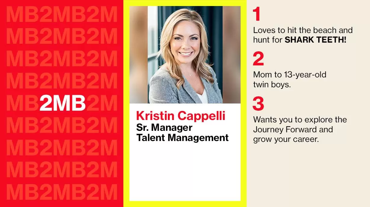 Kristin Cappelli Sr.Manager Talent Management 1.Loves to hit the beach and hunt for SHARK TEETH! 2.Mom to 13-year-old twin boys. 3. Wants you to explore the Journey Forward and grow your career