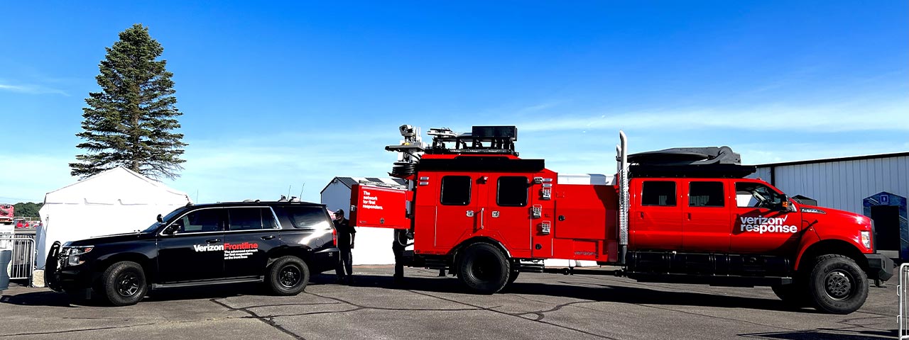 Verizon's THOR (Tactical Humanitarian Operations Response) vehicle alongside MUTT (Mobile Utility Technology Transport)
