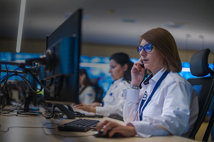 Group of employees working in a government contact center