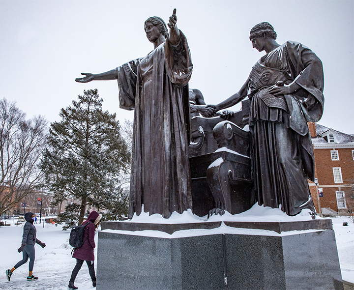 Alma Mater statue greeting students at the University of Illinois Urbana-Champaign