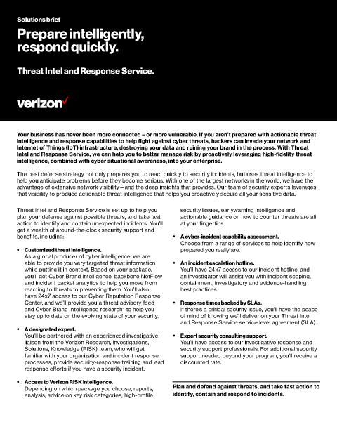 Threat Intel and Response Service Solutions Brief