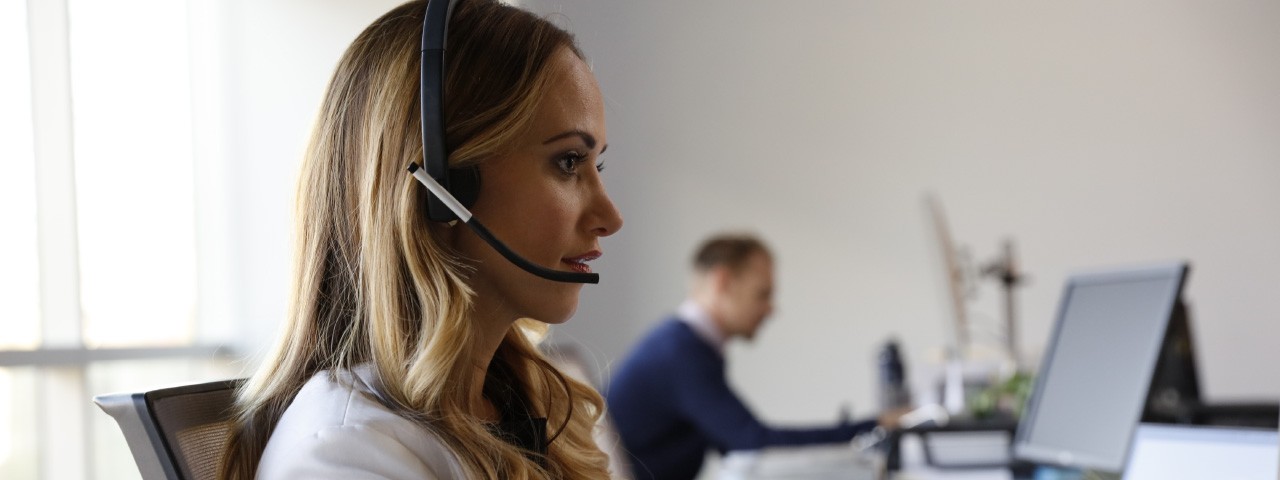 woman wearing a phone headset