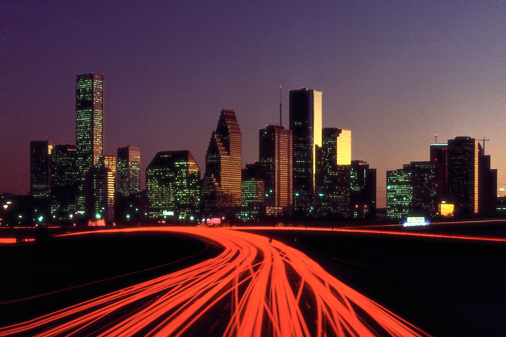 Houston, TX city skyline at night