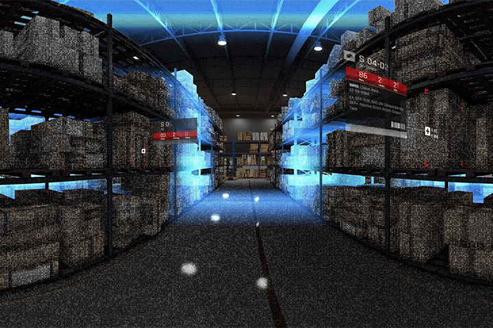 Futuristic look inside a warehouse facility