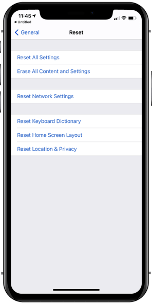 iPhone reset settings