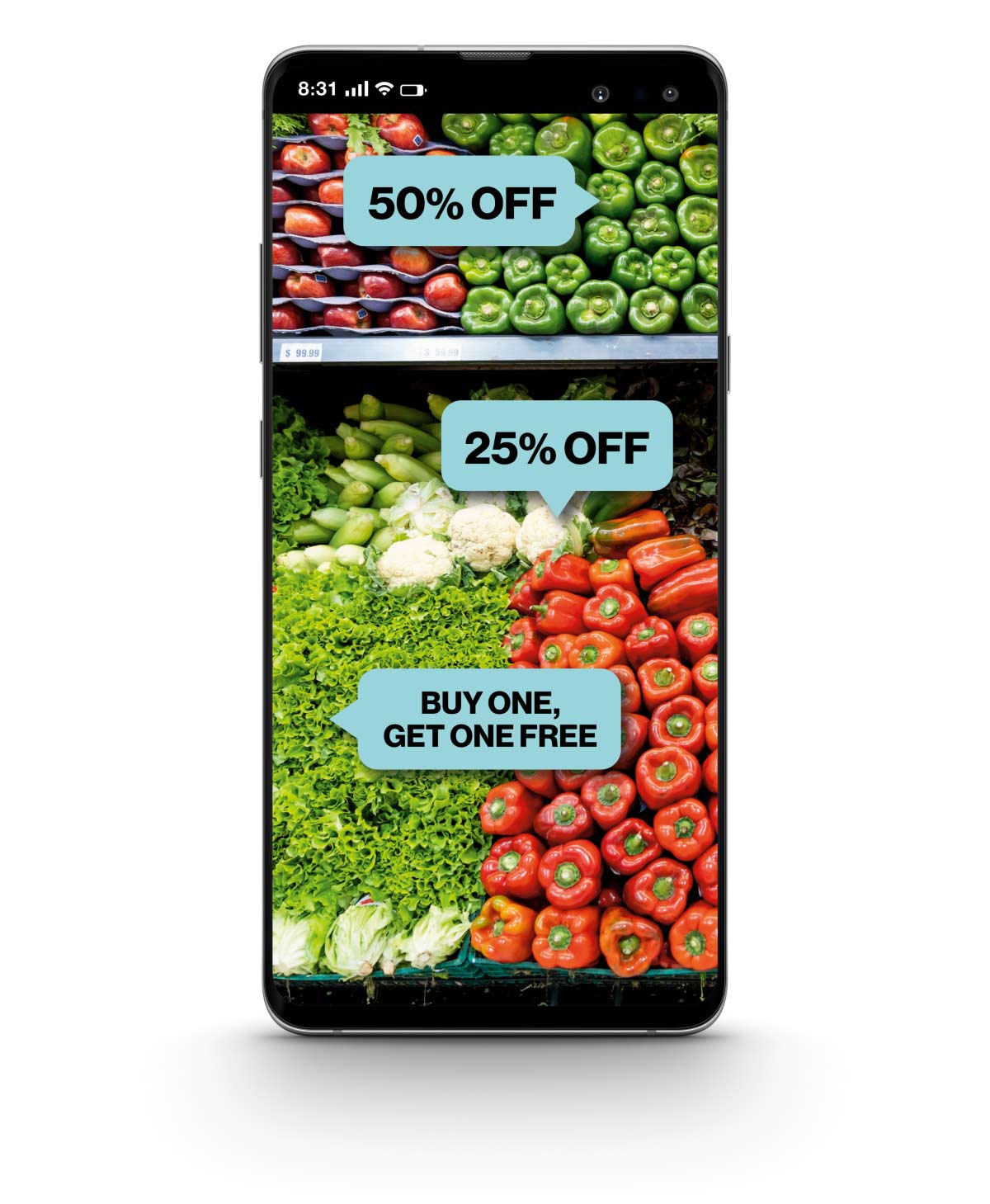 Image of grocery discounts on mobile phone.