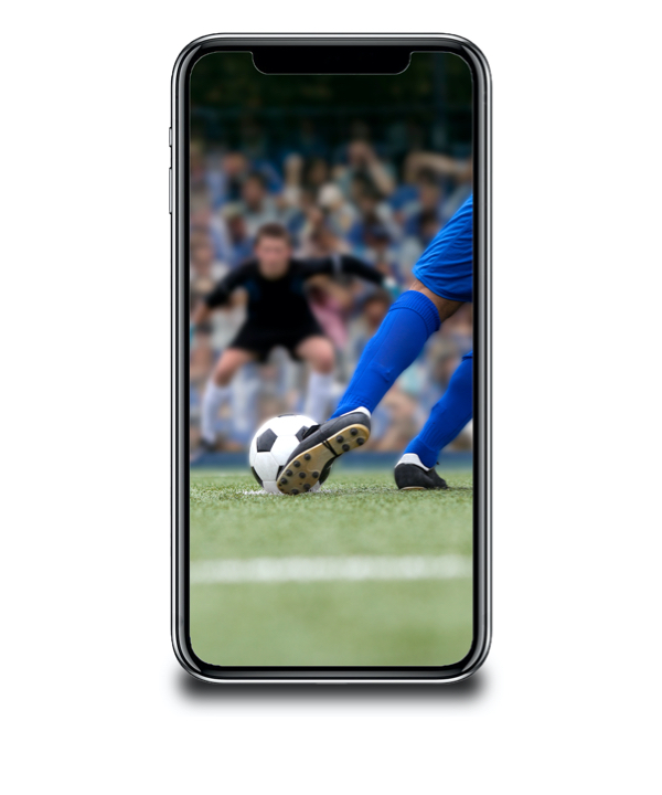 Phone with image of man playing soccer.