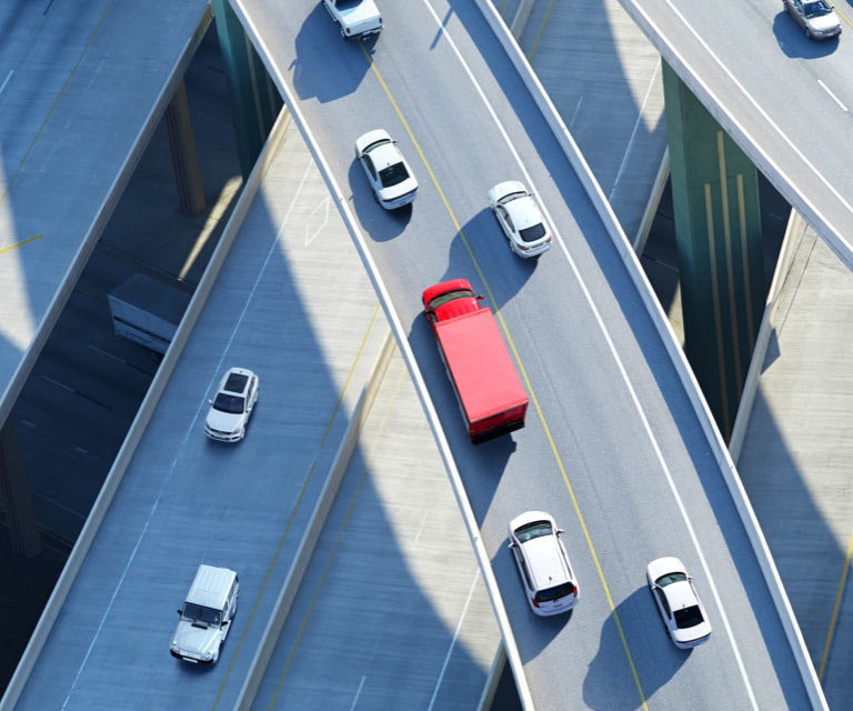overhead view of cars on highway