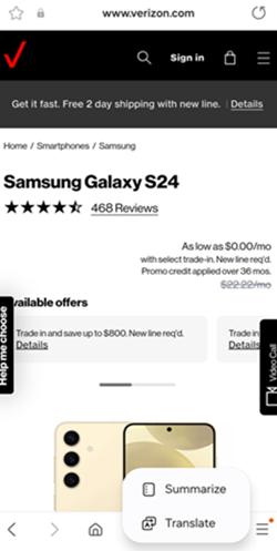 Samsung Galaxy One UI 6.1 Samsung Internet app screenshot