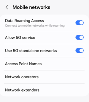Samsung Galaxy Mobile Networks screenshot