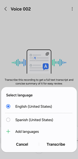 Samsung Galaxy One UI 6.1 Voice Recorder screenshot