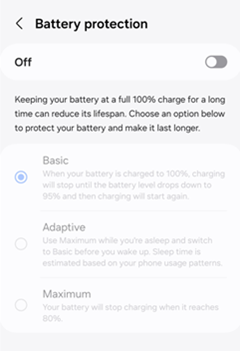 Samsung Galaxy One UI 6.1 Battery Protection screenshot