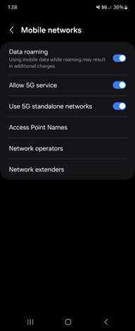Samsung Galaxy One UI 6.1 Mobile Networks screenshot