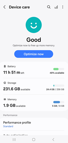 Samsung Galaxy OS 14 Battery and Device Care screenshot