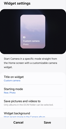 OS 14 and One UI 6 Custom Camera Widget screenshot