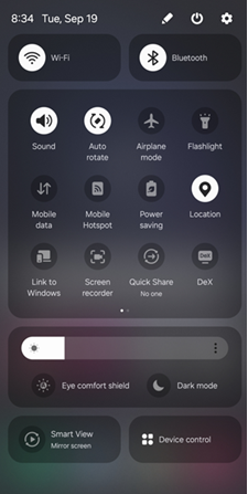 Samsung Galaxy OS 14 Quick Panel screenshot