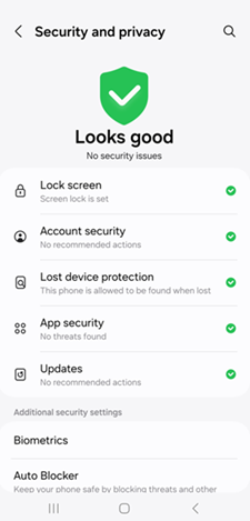 OS 14 and One UI 6 Security and Privacy screenshot