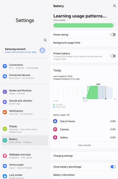 OS 14 and One UI 6 Battery and Care screenshot