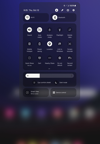 Samsung Galaxy Tab OS 14 Quick Panel screenshot