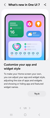 Samsung Galaxy OS 15 App Widget Customization screenshot