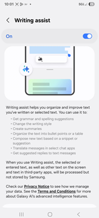 Samsung Galaxy OS 15 Writing Assist screenshot