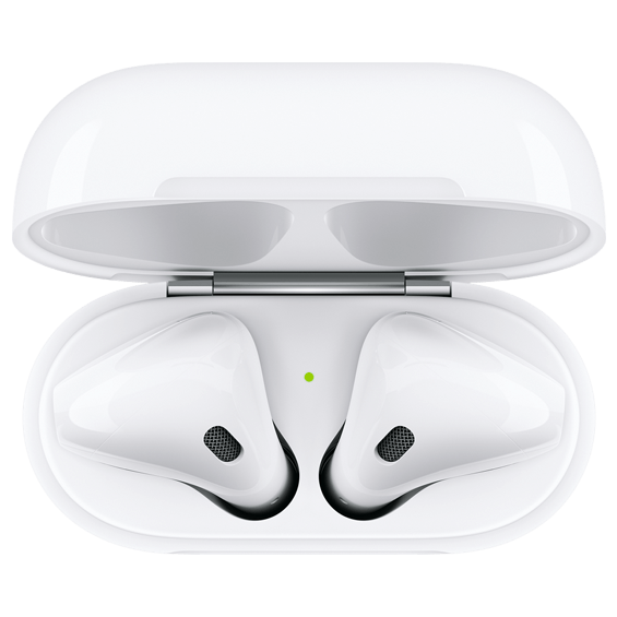Top view of Apple AirPods (2nd Gen) in charging case.