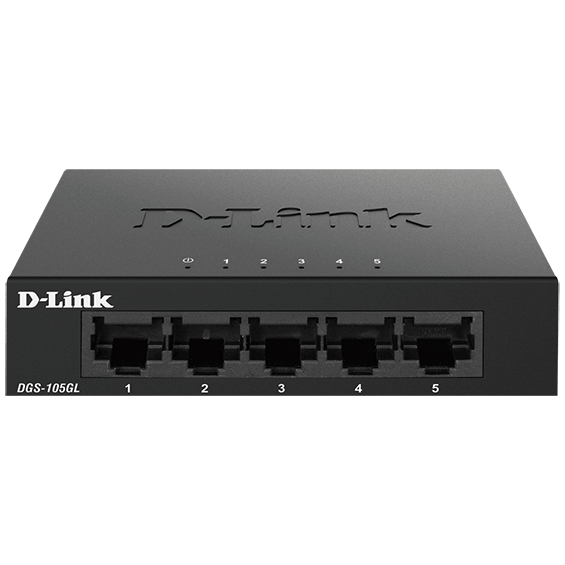 Front view of D-Link 5 Port Ethernet Gigabit Switch.