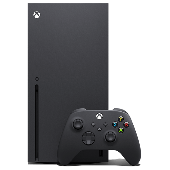Foto frontal de la consola Xbox Series X con el control