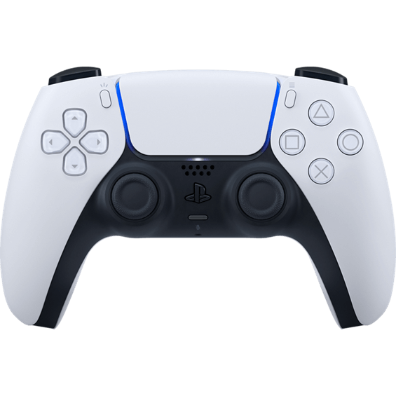 Front product view of the white Sony DualSense Wireless Controller for PlayStation 5.
