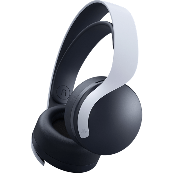 Front vertical angle product view of the white Sony PlayStation 5 PULSE 3D Wireless Headset PS5.