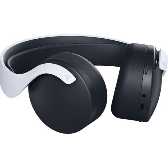 Front horizontal angle product view of the white Sony PlayStation 5 PULSE 3D Wireless Headset PS5.