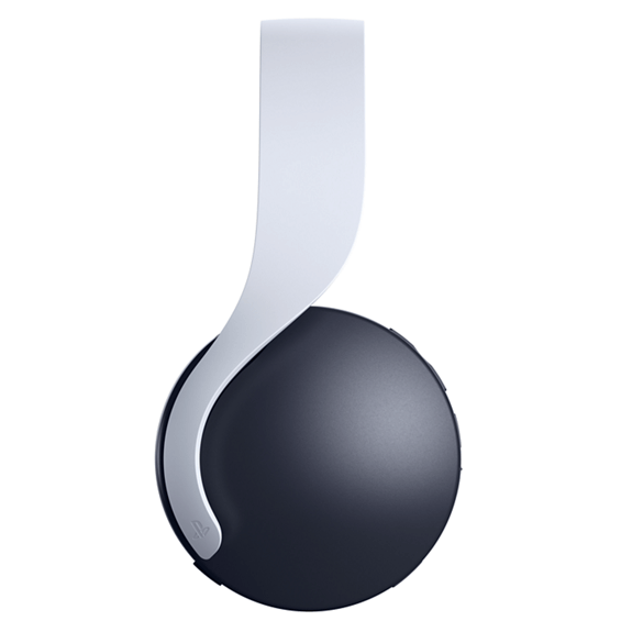 Side vertical product view of the white Sony PlayStation 5 PULSE 3D Wireless Headset PS5.