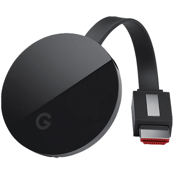 Imagen de ángulo frontal del Google Chromecast Ultra