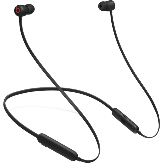 Vista angular del lado izquierdo de los audífonos inalámbricos Beats Flex en negro.