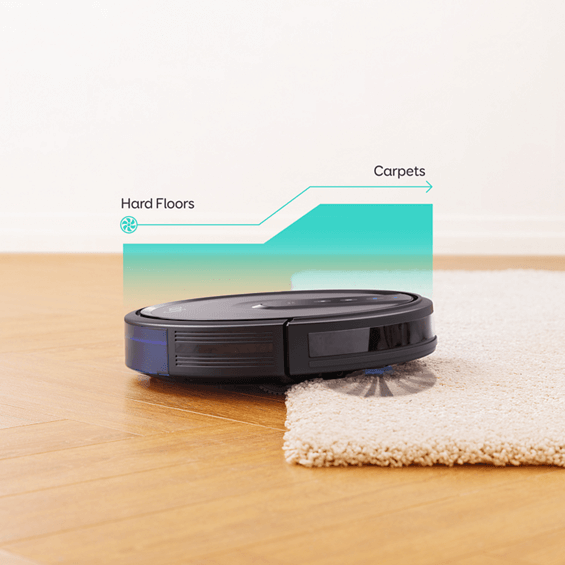 View of Anker Eufy RoboVac 35C transitioning from hard floor to carpet