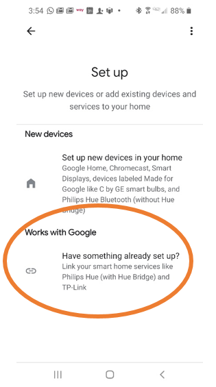 Google App Set Up screen with "Works with Google" circled