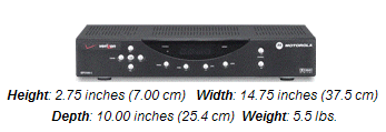 Motorola 2500 SD Set-top Box - a black box that weights 5.5 lbs and is 2.75 inches high, 14.75 inches wide and 10 inches deep