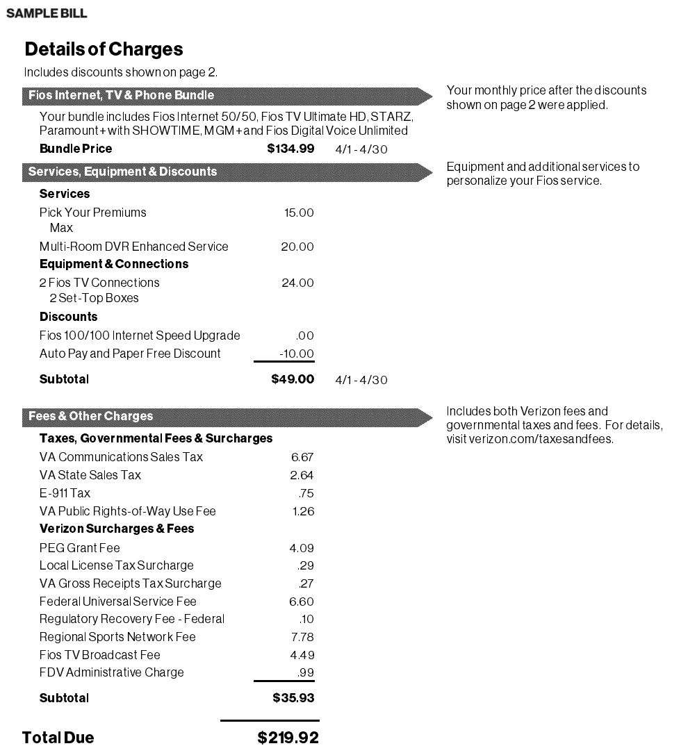 Fios TV & Phone Bill Overview Verizon Billing & Account